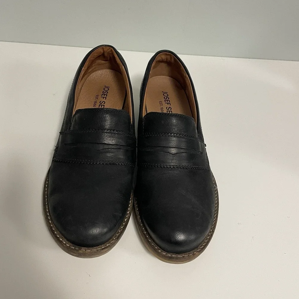 Josef Seibel Women's Sienna‎ Black Leather Penny Loafer Shoes Size 37 US 6-6.5